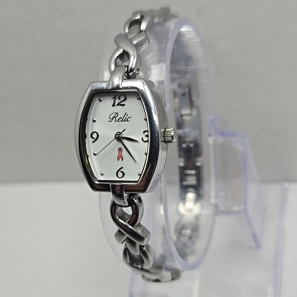 Womens Relic Fossil Breast Cancer Komen Watch New Batttery Silver Tone Ribbon - Picture 2 of 9